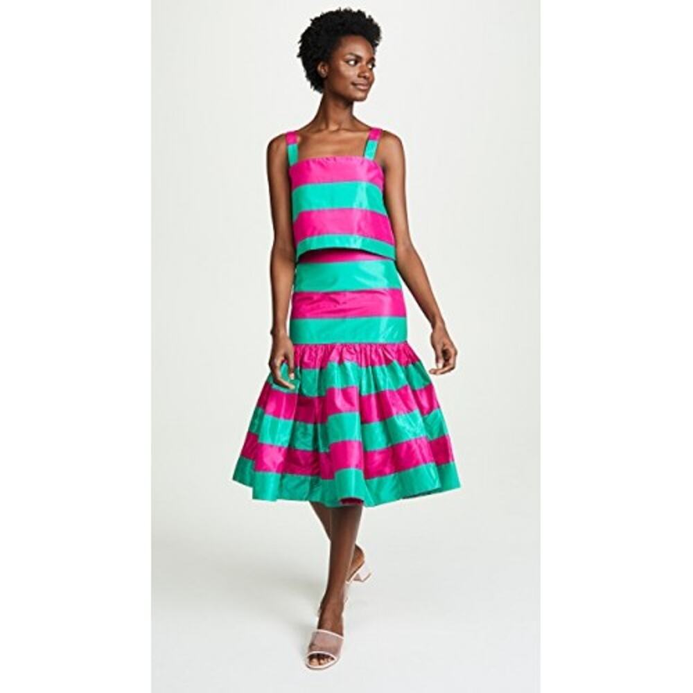 Leal Daccarett Pink Green Venus Striped 2PC Top Skirt Set Size 8